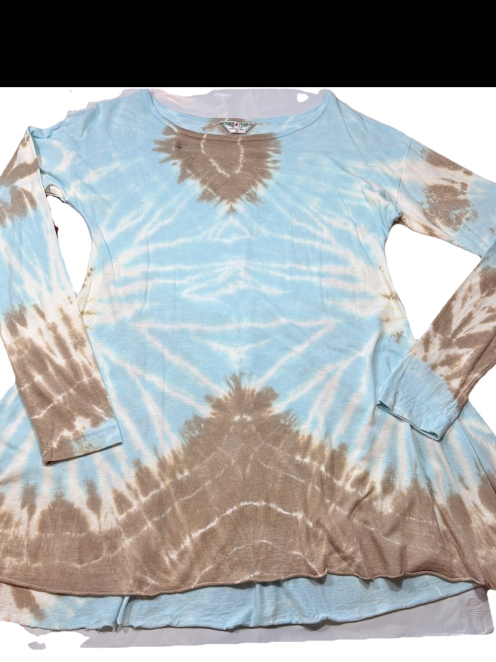 Hard Tail Blue Brown Tie Dye Long Sleeve Tunic Tee Short Women's M Bamboo Cotton